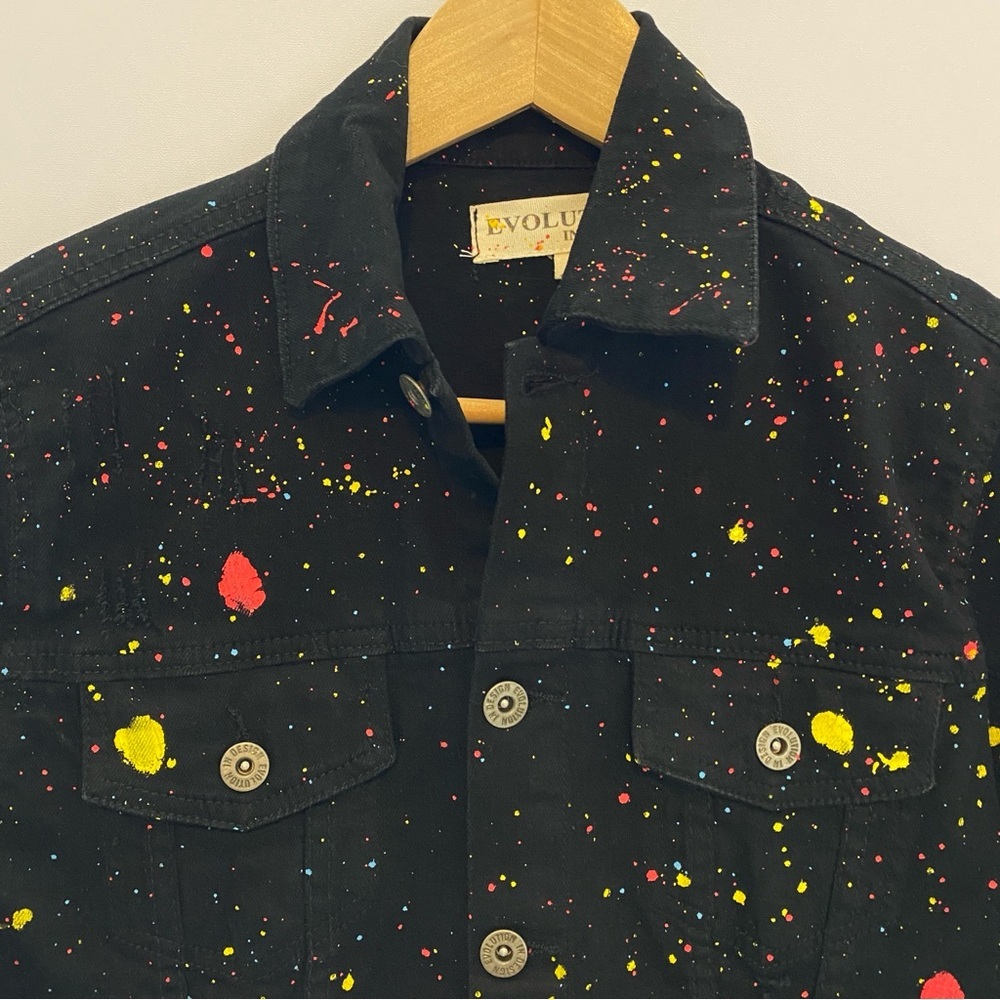 Evolution‎ In Design Denim Jacket Medium Paint Splatter Design C-16161K - Picture 3 of 8